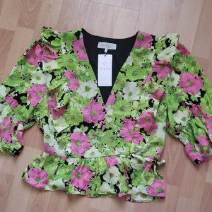 WAYF Floral Print Ruffle Wrap Top Size medium